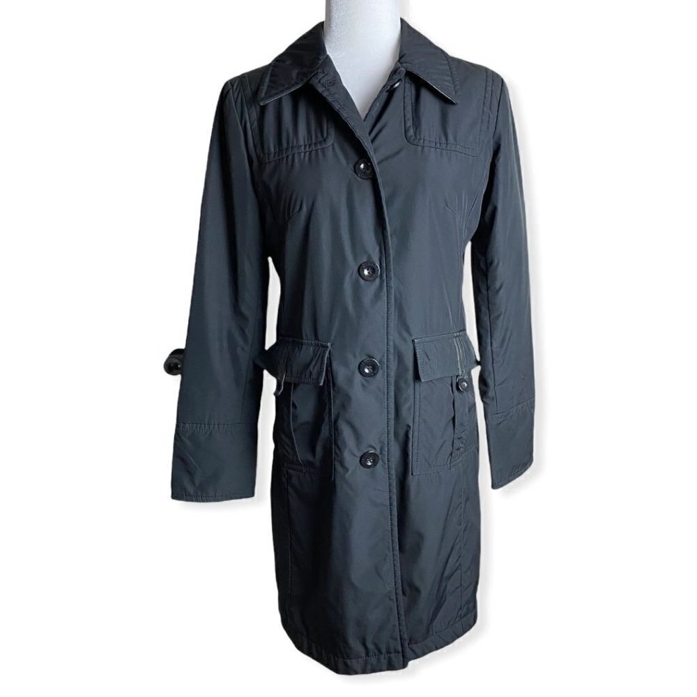 Kenneth Cole Reaction Black Parka Jacket w Leather Trim Womens Sz Small
